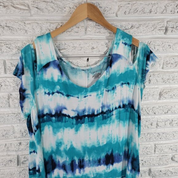 Lane Bryant Womens Top 18 20 Plus Tee Cold Shoulder Blue Tie Dye TIE25E - Picture 3 of 8